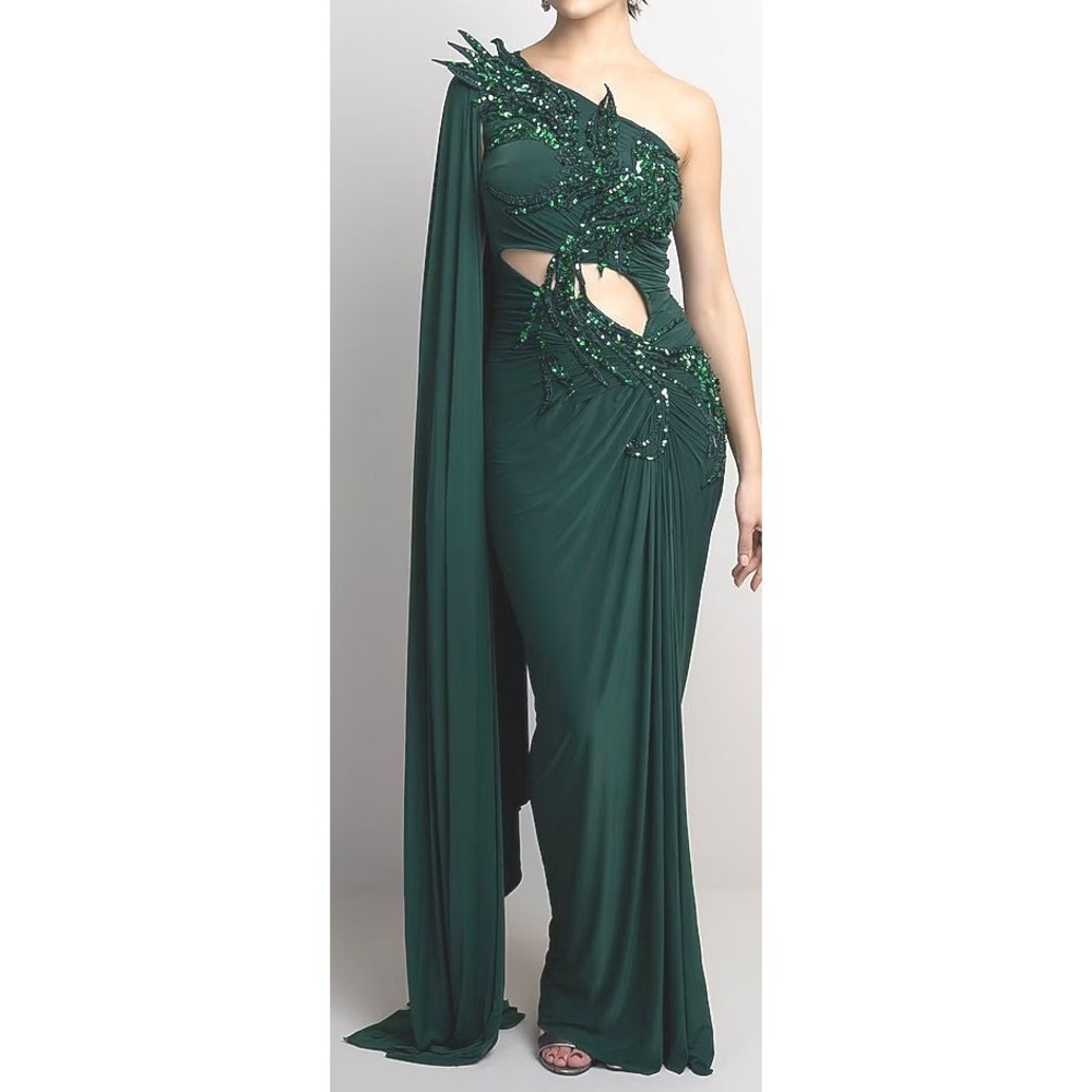 Parneet Gujral Women's Deep Green Cut-Out Spandex Maxi Dress Gown - XL - $282